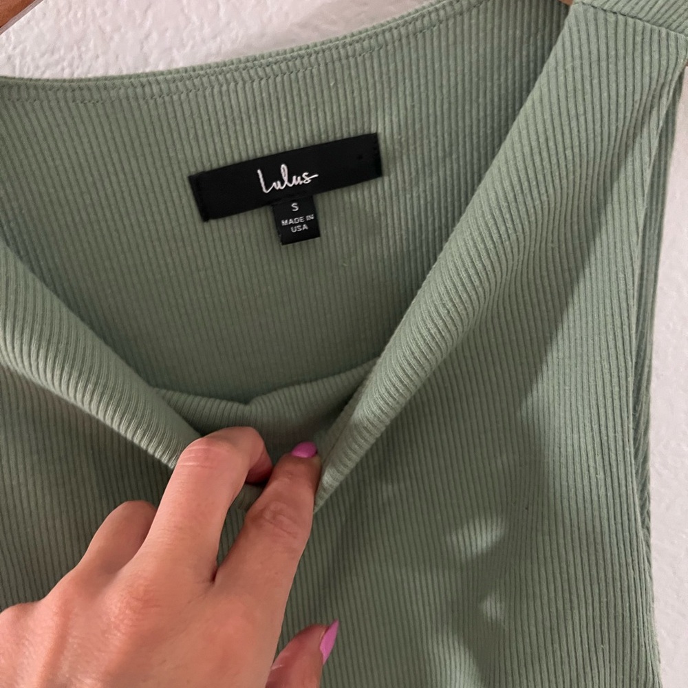 Lulu's Over and Over Sage Green Ribbed Drawstring Ruched Bodycon Dress - Picture 5 of 7